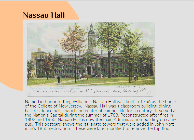 Postcard of Nassau Hall with text